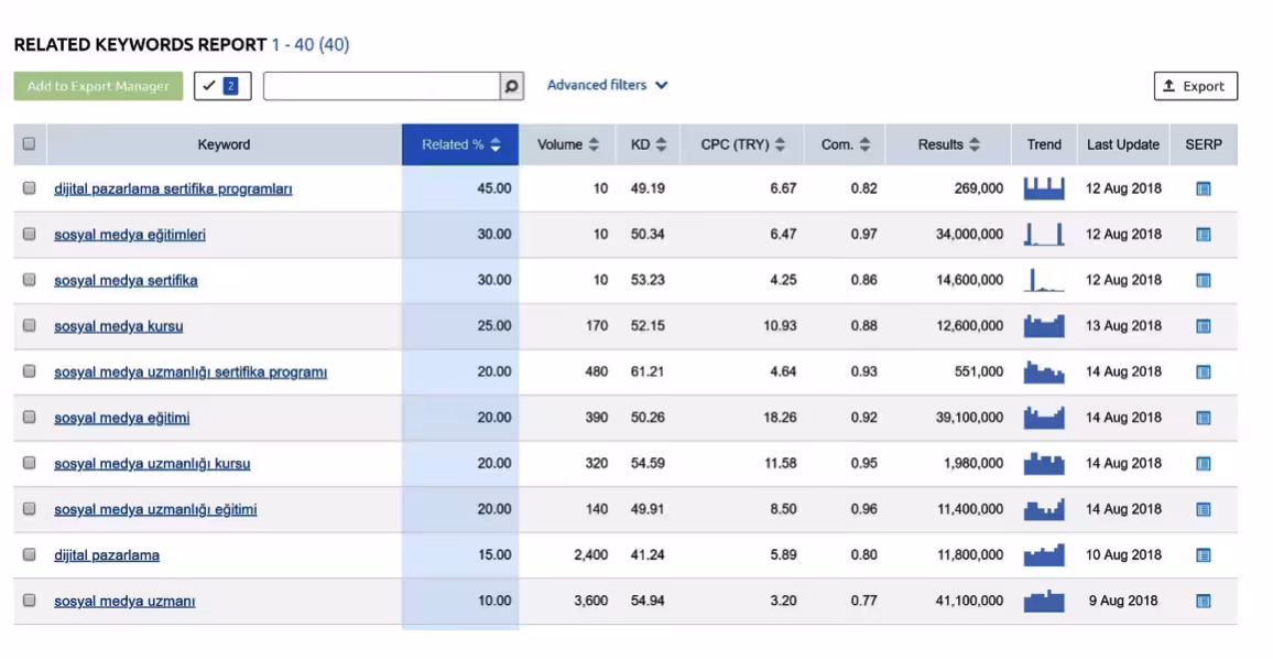 Related Keywords Report