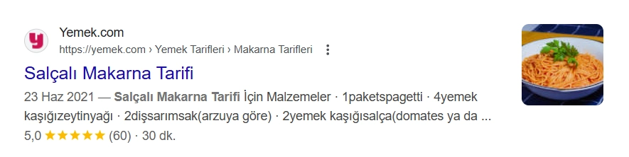 Yemek Tarifi Yapısal Veri