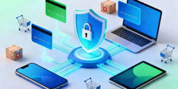 Dijital Ödeme Sistemlerini Simgeleyen Siber Güvenlik Illüstrasyonu