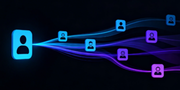 Kullanıcı Ikonlarını Birbirine Bağlayan Mavi Ve Mor Işık Dalgaları