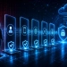Dijital Güvenlik Panelleri Ve Hacker Figürünü Içeren Siber Güvenlik Illüstrasyonu